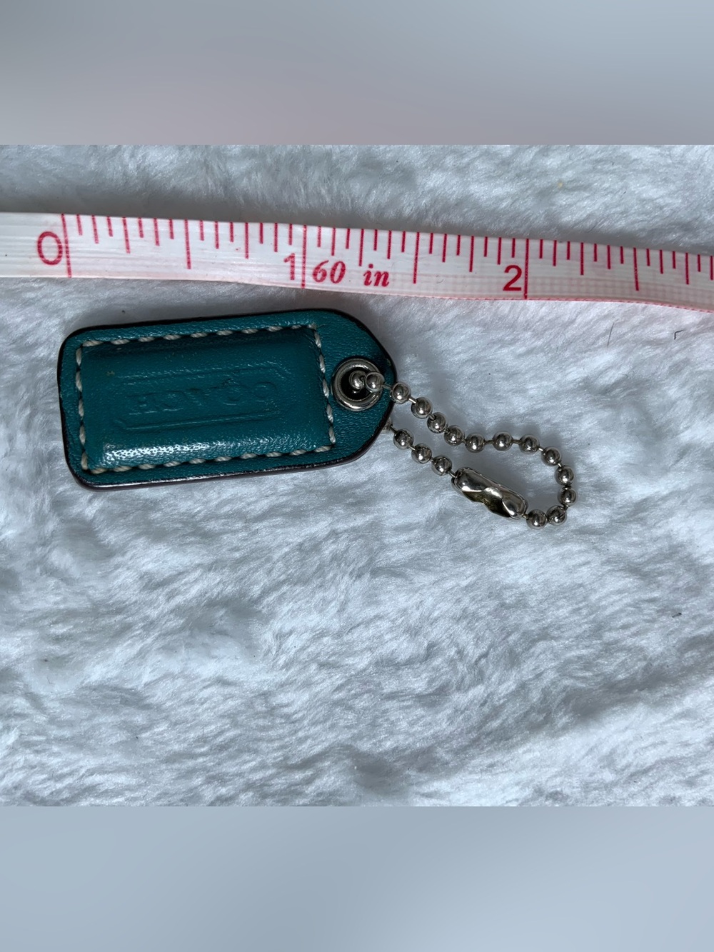 Coach Teal Leather Key Fob with Silver Ball Chain